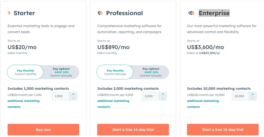 hubspot CRM plans