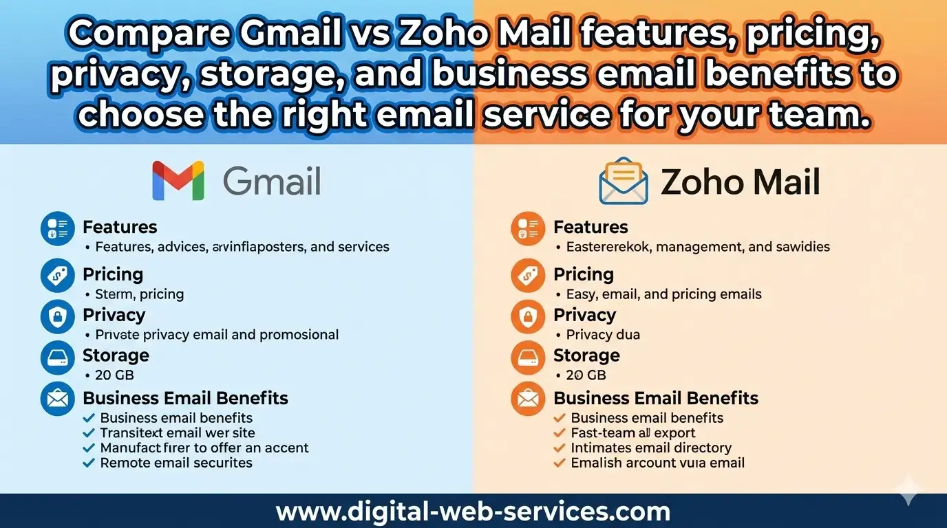 Compare Gmail vs Zoho Mail features, pricing, privacy, storage, and business email benefits to choose the right email service for your team.
